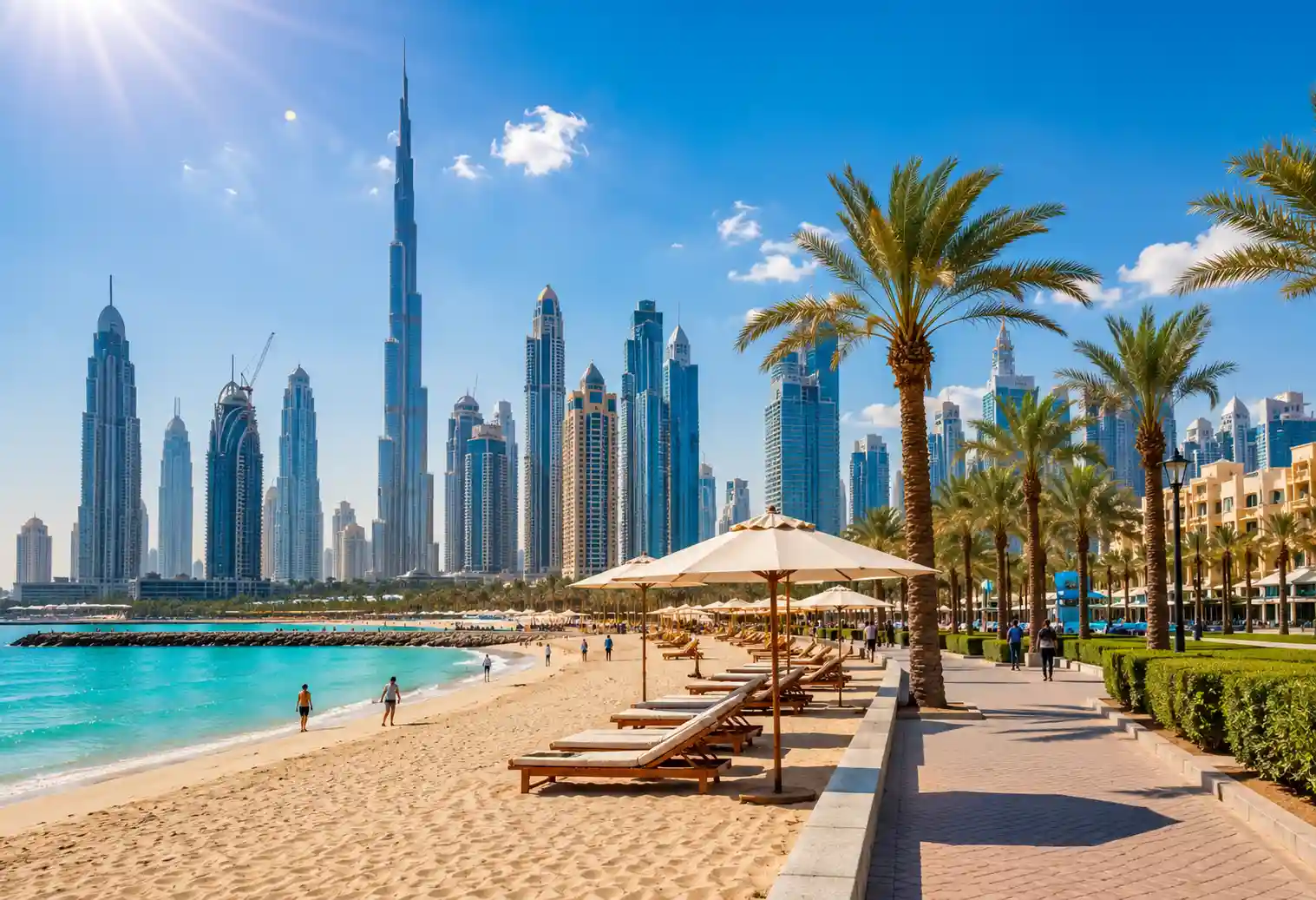 Visitors exploring Downtown Dubai during winter
