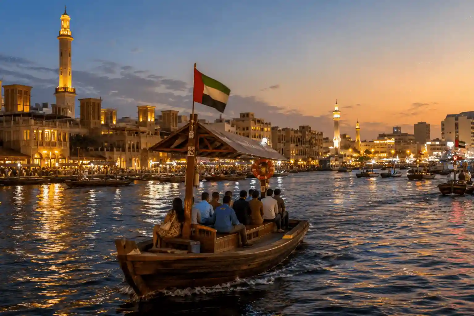 Traditional abra boat crossing Dubai Creek