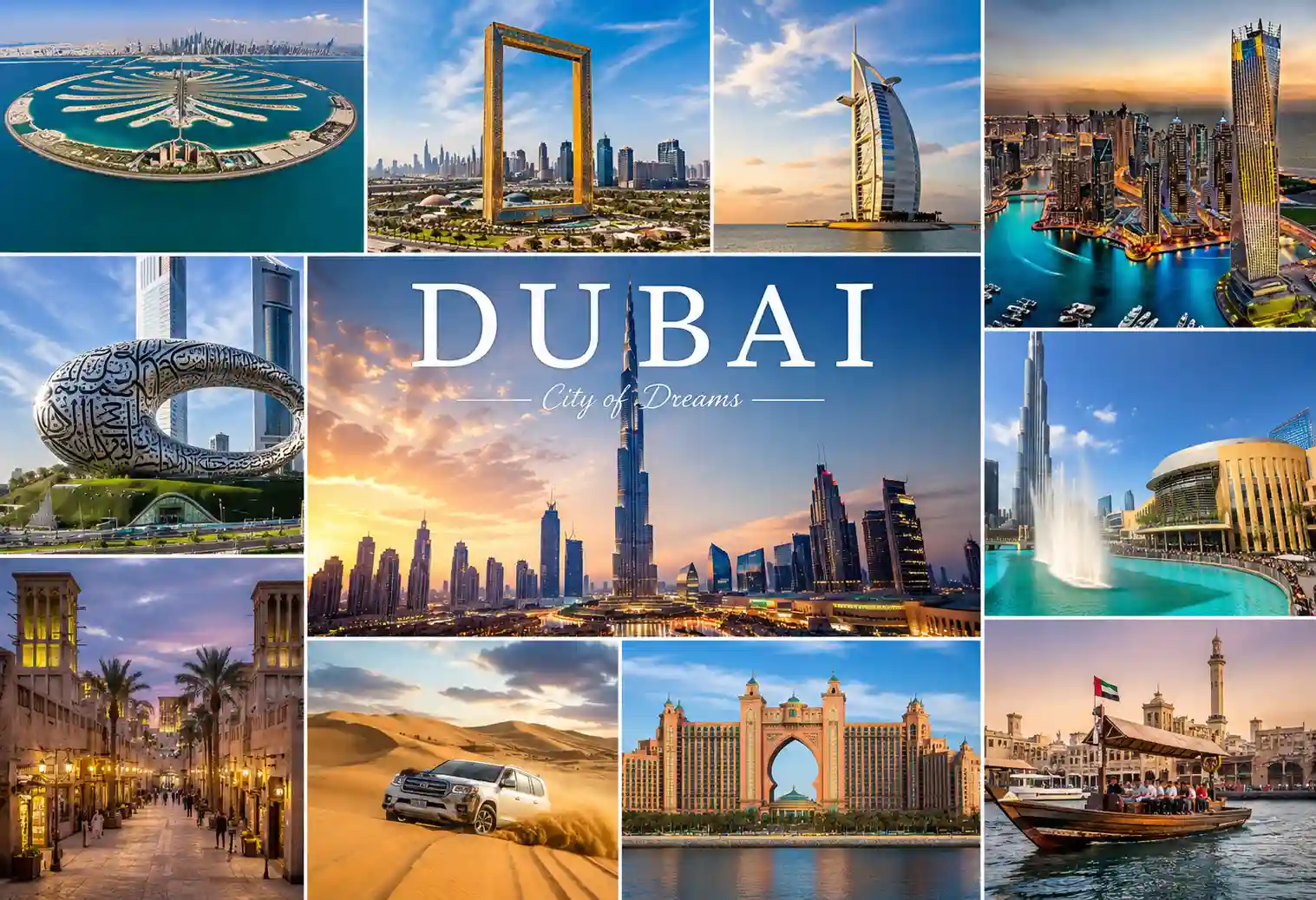 Dubai travel highlights including Burj Khalifa, Marina and Palm Jumeirah