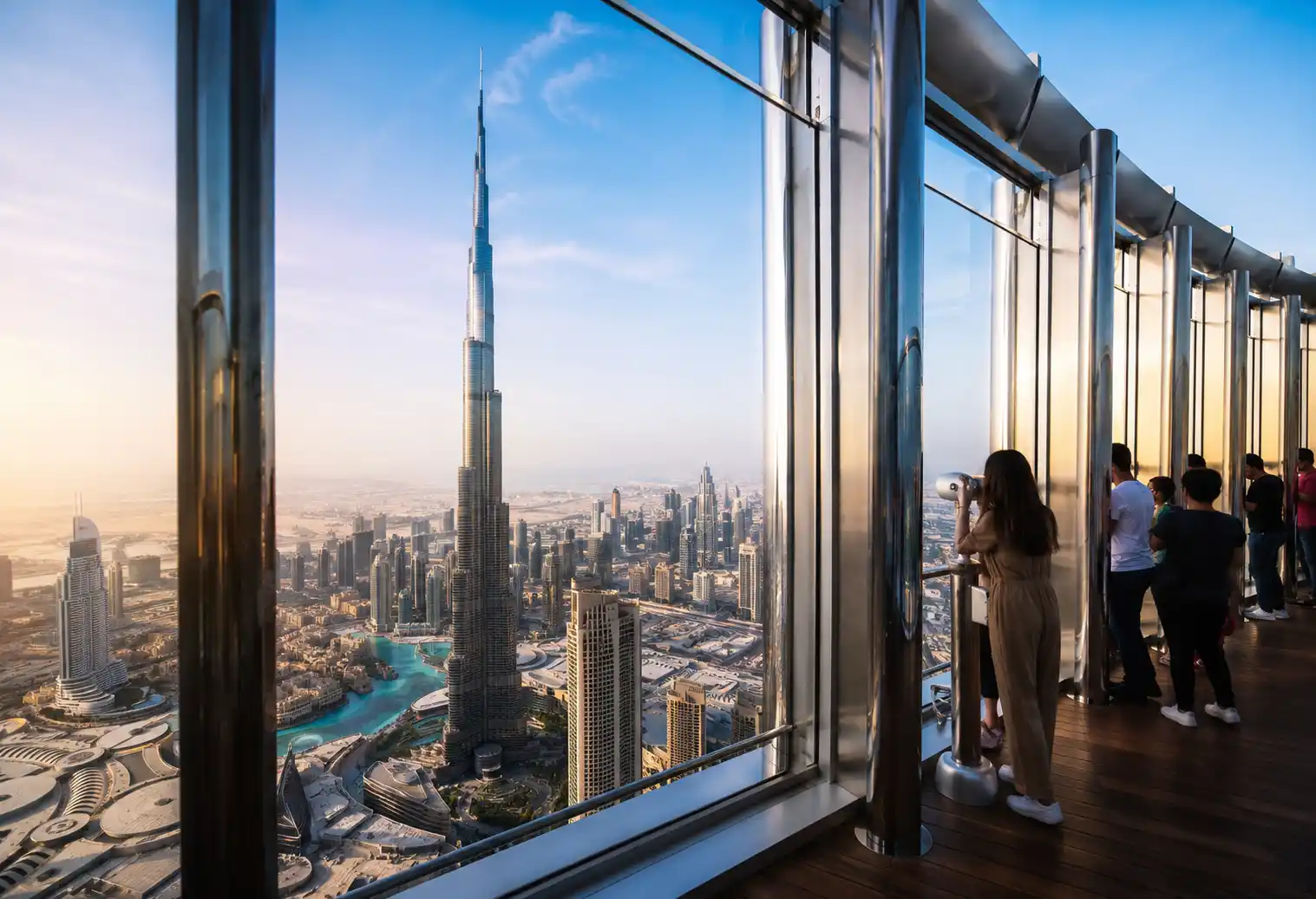 View from the Burj Khalifa observation deck overlooking Dubai