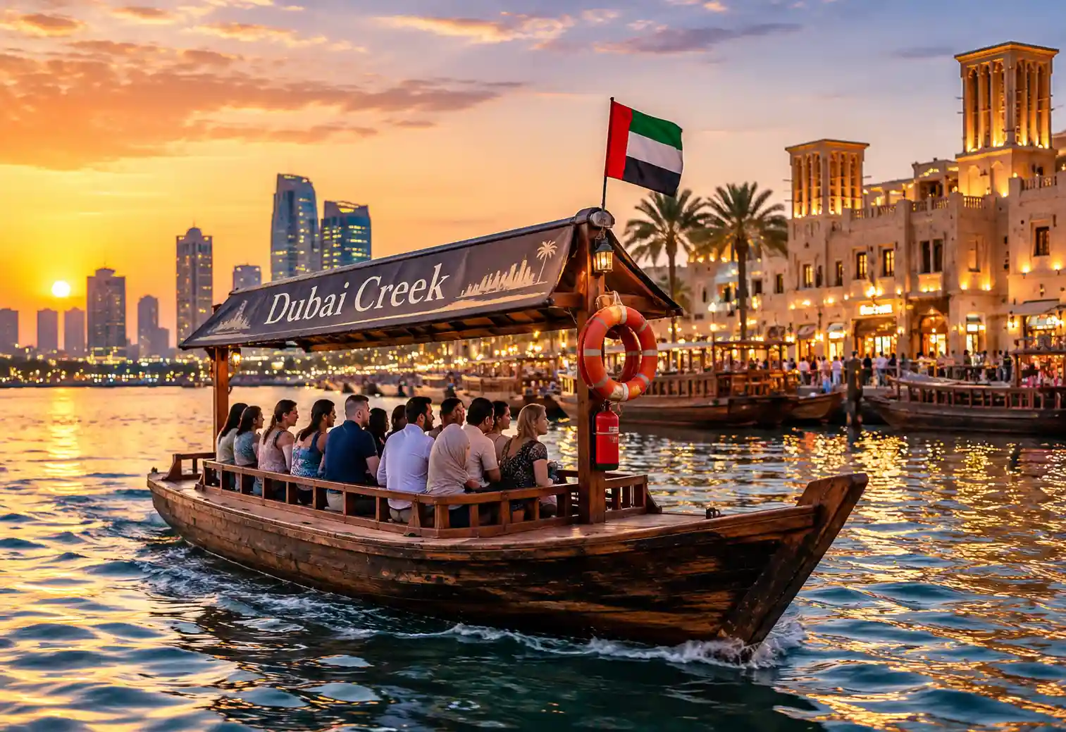 Traditional abra crossing Dubai Creek in Old Dubai